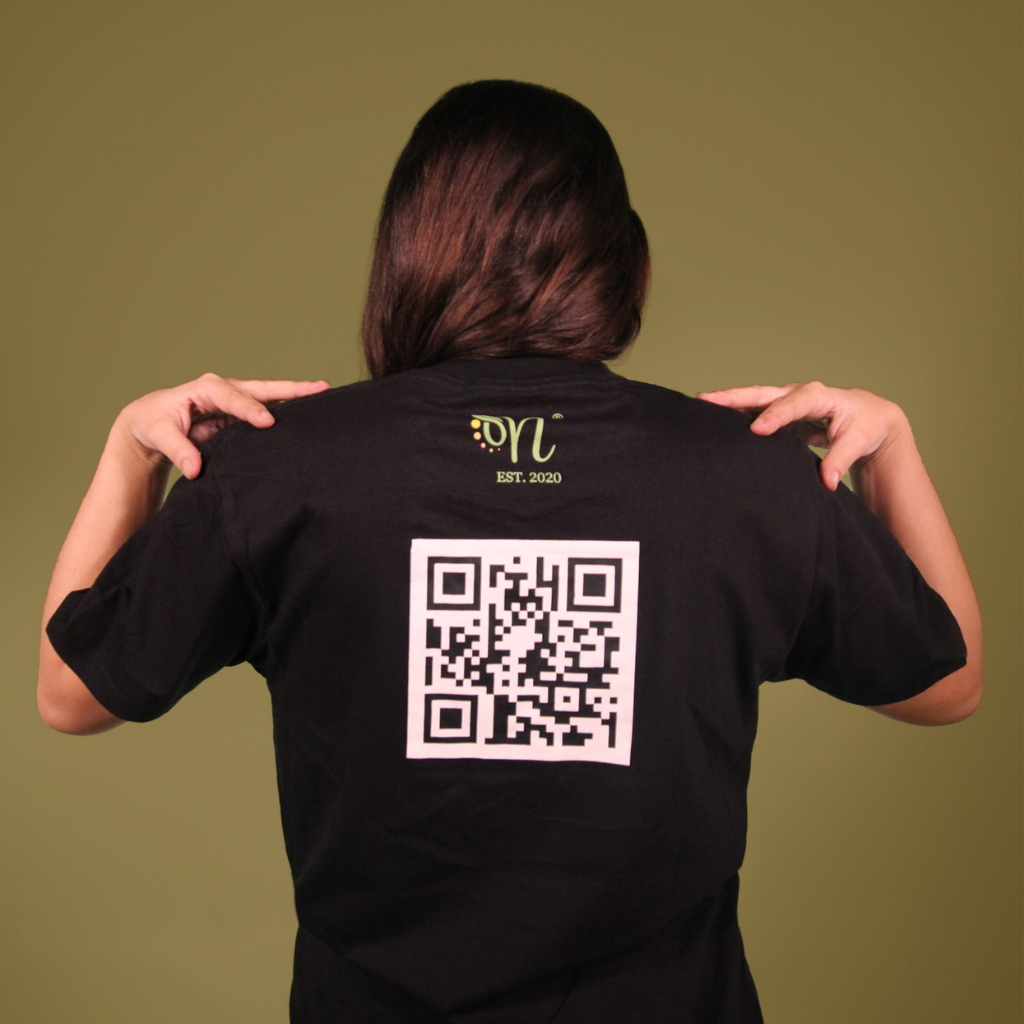 Backside of Nyarai Skincare NS brand t-shirt