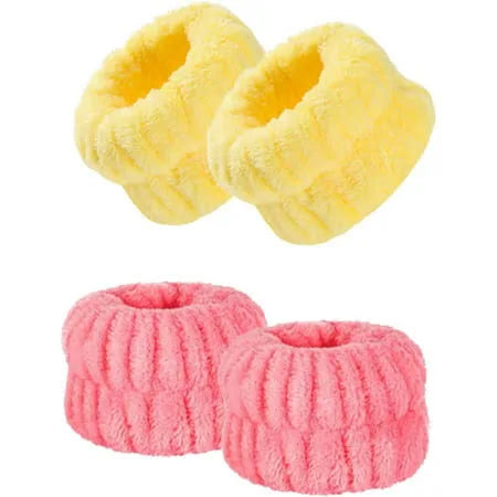 Yellow & Pink face wash wristbands - soft terry cloth spa accessories for skincare